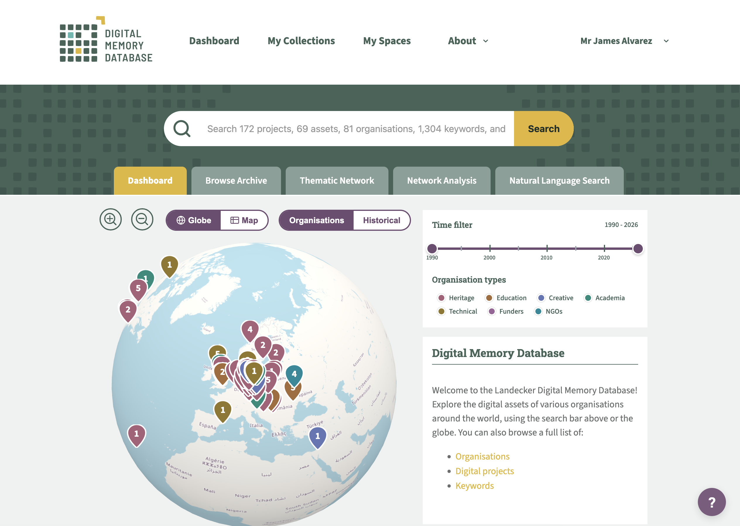Screenshot of Landecker Digital Memory Database